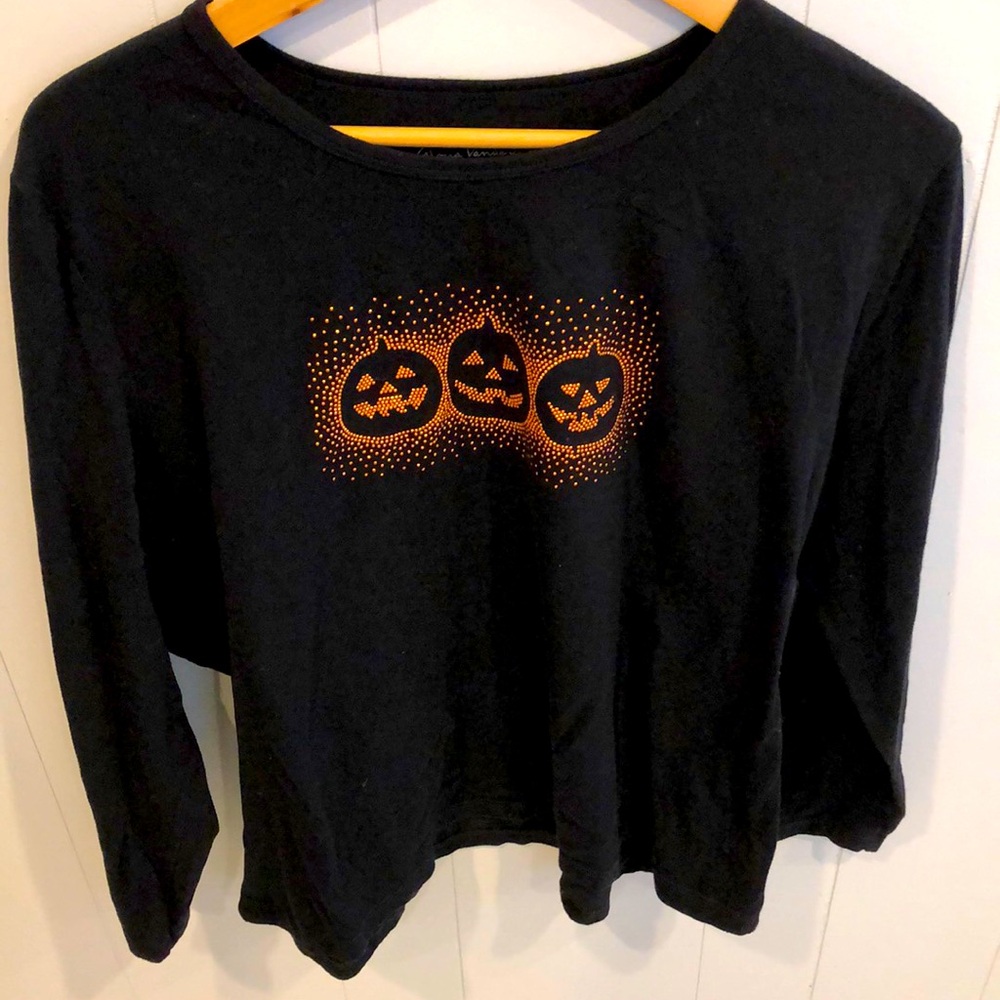 Gloria Vanderbilt Casuals Rhinestone Pumpkins Long Sleeve Shirt